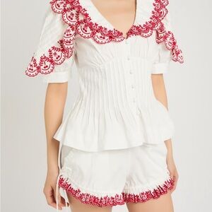 Chic White Set with Red Embroidery